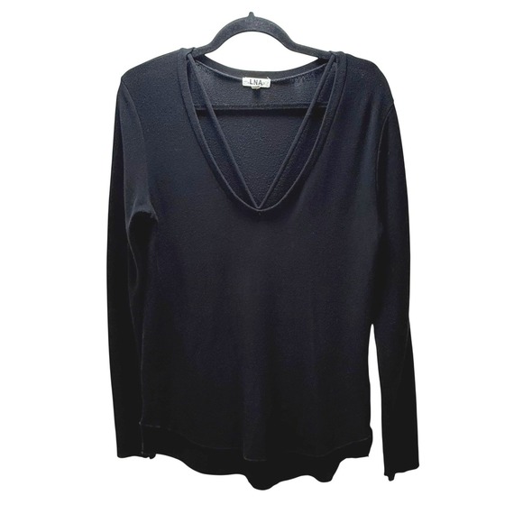 LNA Tops - LNA‎ Black V Neck Long Sleeve Top Made in USA Size S Pullover Cut Out Stretchy